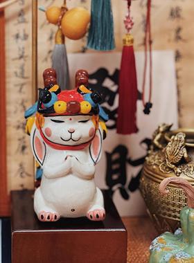 舞龙兔子摆件陶瓷香插桌面装饰可爱解压创意礼物女生生日结婚中秋