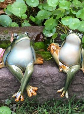 花园阳台庭院假山鱼水池微景观造景陶瓷喝水鸭子摆件青蛙鱼龟装饰