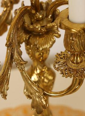 欧式奢华全铜覆古烛台法式软装家居样板房展厅创意黄铜蜡烛摆件