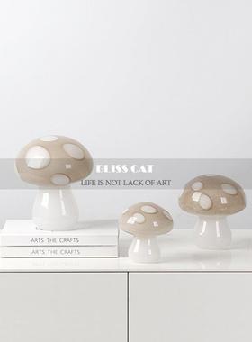 简约现代绿色蘑菇玻璃装饰品样板房儿童房装饰柜书房家居陈设摆件