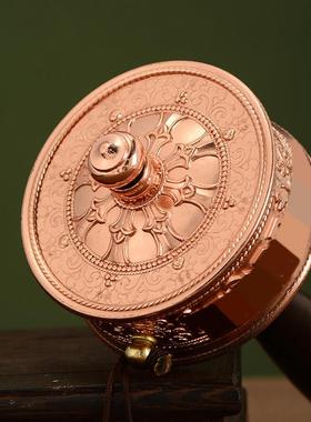 欧斯特 铜手摇转金轮供具莲师大自在合集2.3万遍手持转金筒摆件