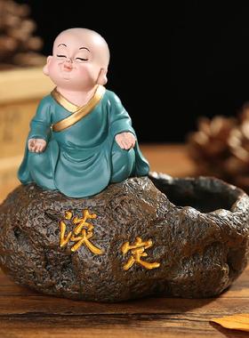 创意小和尚花器摆件可爱禅意公仔家居装饰办公室书房摆设送朋友