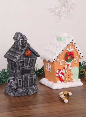 速发耶诞景题姜饼人小房屋树脂摆创饰意桌面微主观迷你装饰品儿童