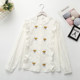 Dog embroidered lace stand collar cotton shirt