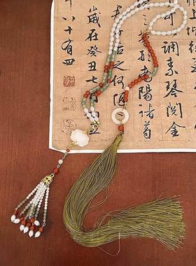 国风压襟汉服吊坠项链新中式复古古风背云流苏璎珞马面裙旗袍配饰