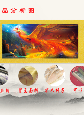 速发凤厅图客凰装饰画上古神凤招财聚财卧室餐厅百鸟朝兽丝绸卷轴