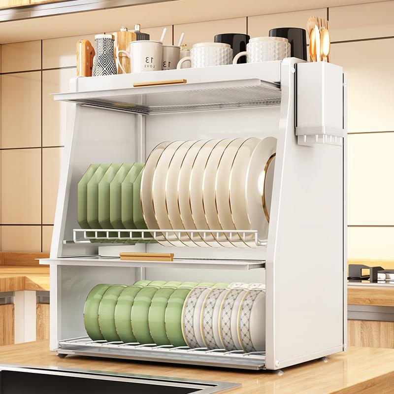 BK9K厨房备餐台双层碗柜家用防蟑螂台面收纳盒放碗碟盘餐具沥 - 图3