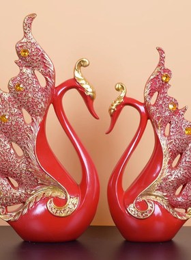 速发客厅欧式艺术轻装高档电视柜天鹅摆件酒摆奢饰品桌面玄关柜件