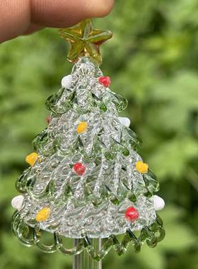 淄博纯手工琉璃耶诞树拉丝透明桌面摆件装饰品创意耶诞节生日礼物