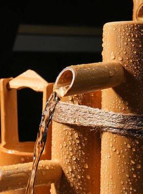 流水趣竹子上半部循环抽水鱼缸庭院水景大缸装饰摆饰开 业乔迁礼