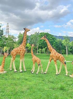 户外发光长颈鹿雕塑幼儿园林景观玻璃钢雕塑仿真动物落地装饰小品