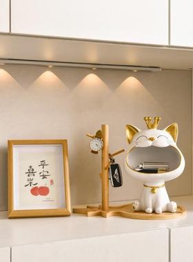 创意带来财富和宝藏猫钥匙存储装饰品入口入口家庭桌面装饰品乔迁