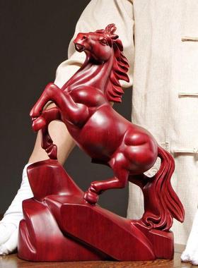 木雕马饰品实木红马成功桌面饰品红木工艺品生日礼品开幕礼品