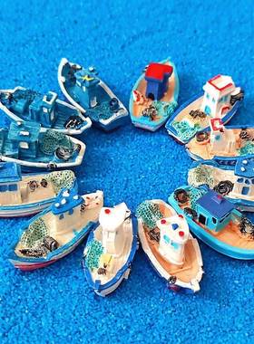 中式渔船江南小船竹筏游轮工艺船水族鱼缸造景diy装饰迷你小摆件