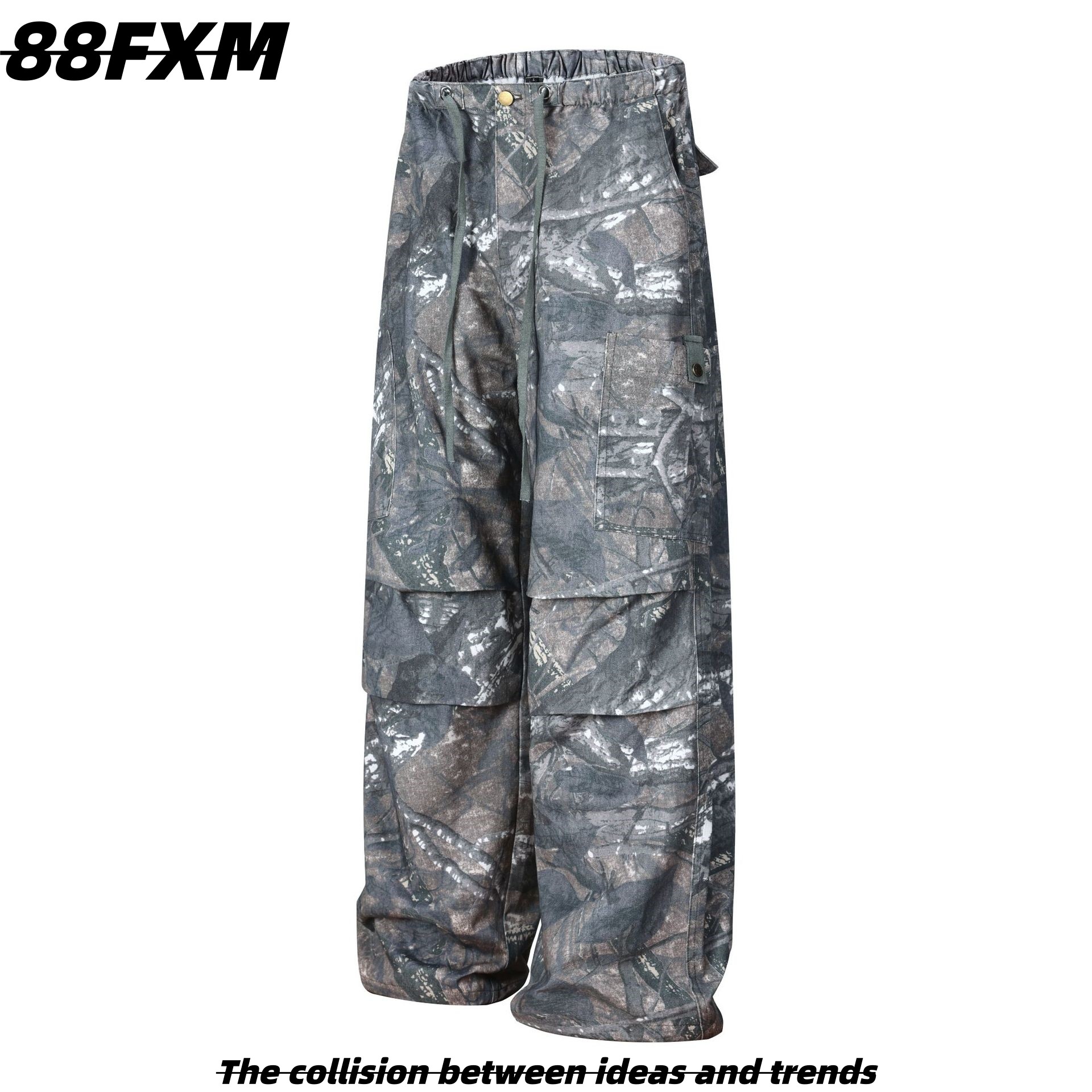 88FXM 美式复古高街树纹迷彩工装裤男女宽松阔腿街舞爵士伞兵裤裤,淘宝优惠券,粉丝福利购,淘宝优惠卷