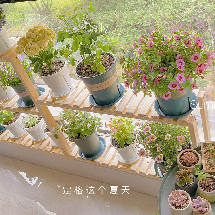 宜家居家花架层架置物架阳台花架子花卉植物室内窗台边多层实木花 - 图1