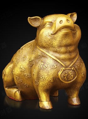 速发纯铜百祥猪生福猪黄铜摆件室内办公室桌面肖运猪吉福铜猪摆放