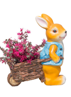 庭院新款装饰户外草坪雕塑创意仿真D树脂工艺卡通兔子推车花盆摆