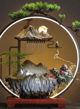 创意中式家居倒流香流水摆件客厅桌面G加湿办公室喷泉开业乔迁送