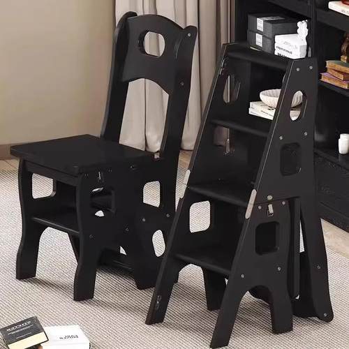 实木梯椅家用折叠伸缩两用梯凳室内梯子椅子登高人字梯楼梯多功能 - 图0