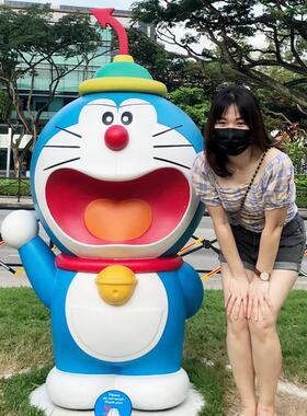 卡通叮当猫哆啦a梦装饰玻璃钢摆件机器猫商场奶茶面包店墙装饰