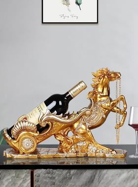 欧式创意双战马红酒架子摆件家用客厅高档时尚现代轻奢酒柜装饰品