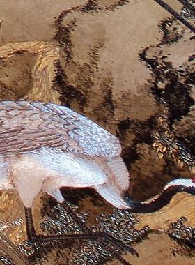 松梅双鹤宫廷非遗技艺古法金雕彩绘银版画玄关沙发背景墙装饰画