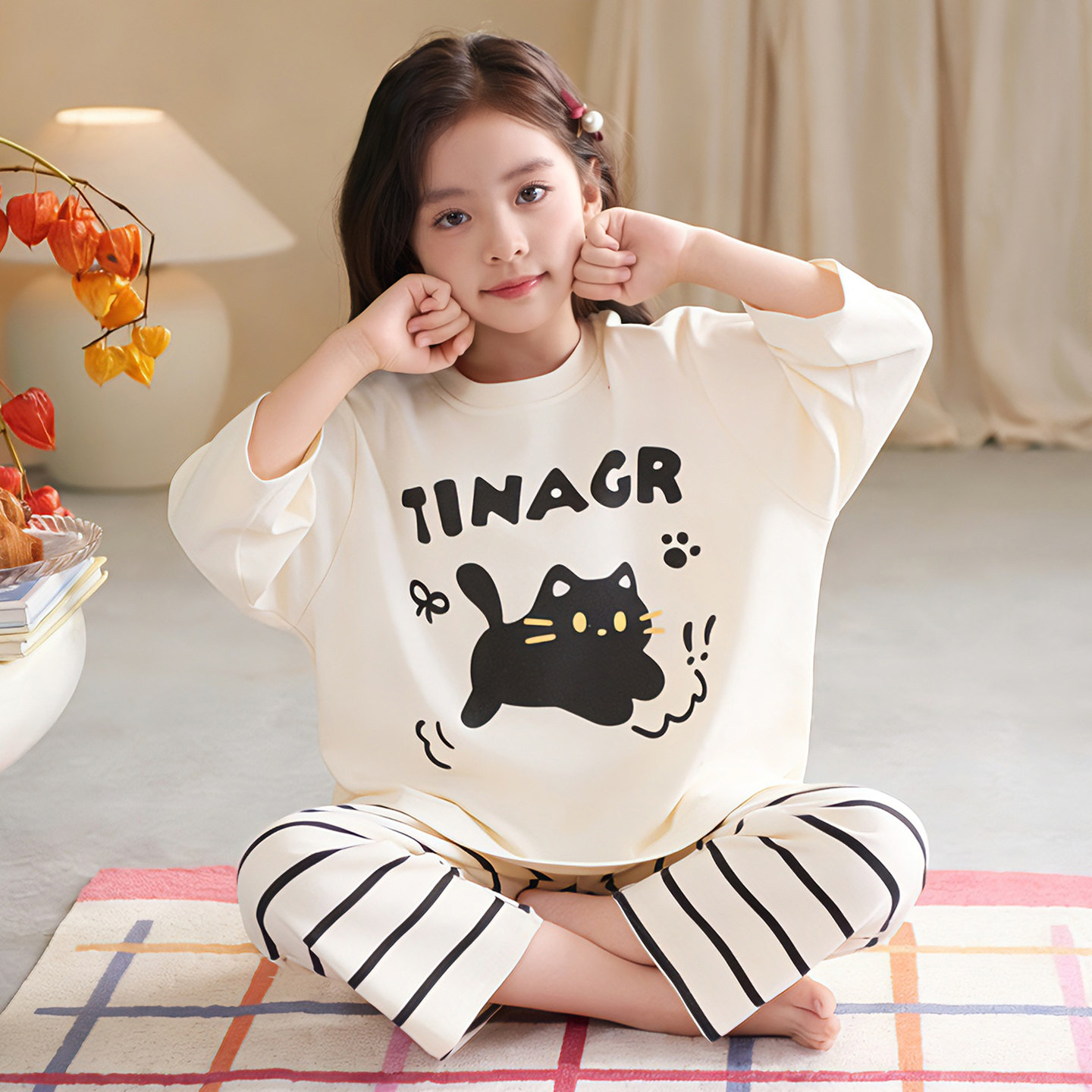 春秋季女童纯棉长袖HelloKitty卡通家居服套装学生睡衣条纹中大童,淘宝优惠券,粉丝福利购,淘宝优惠卷