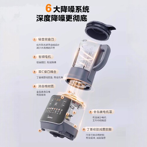 美的破壁机豆浆家用全自动无渣静轻音大容量料理榨汁一体PB10G2 - 图0