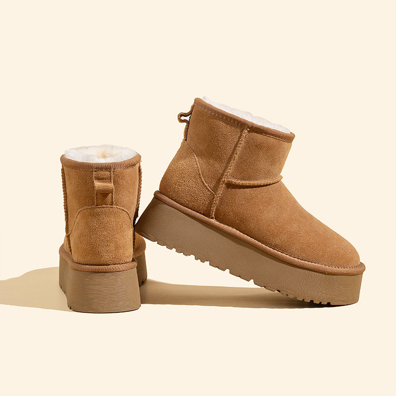 雪地靴女冬季厚底羊皮毛一体厚底防滑增高短筒靴加绒2025桑坡新款 - 图0