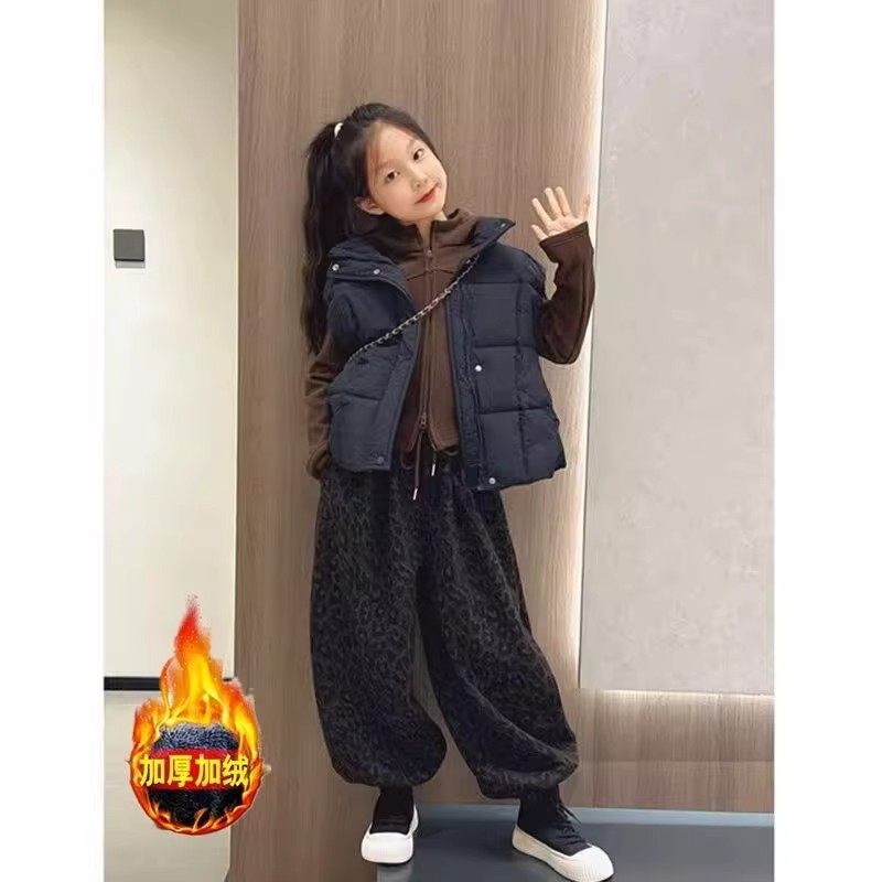法国女童豹纹加绒裤子秋冬女大童时髦一体绒卫裤儿童加厚束脚裤潮,淘宝优惠券,粉丝福利购,淘宝优惠卷