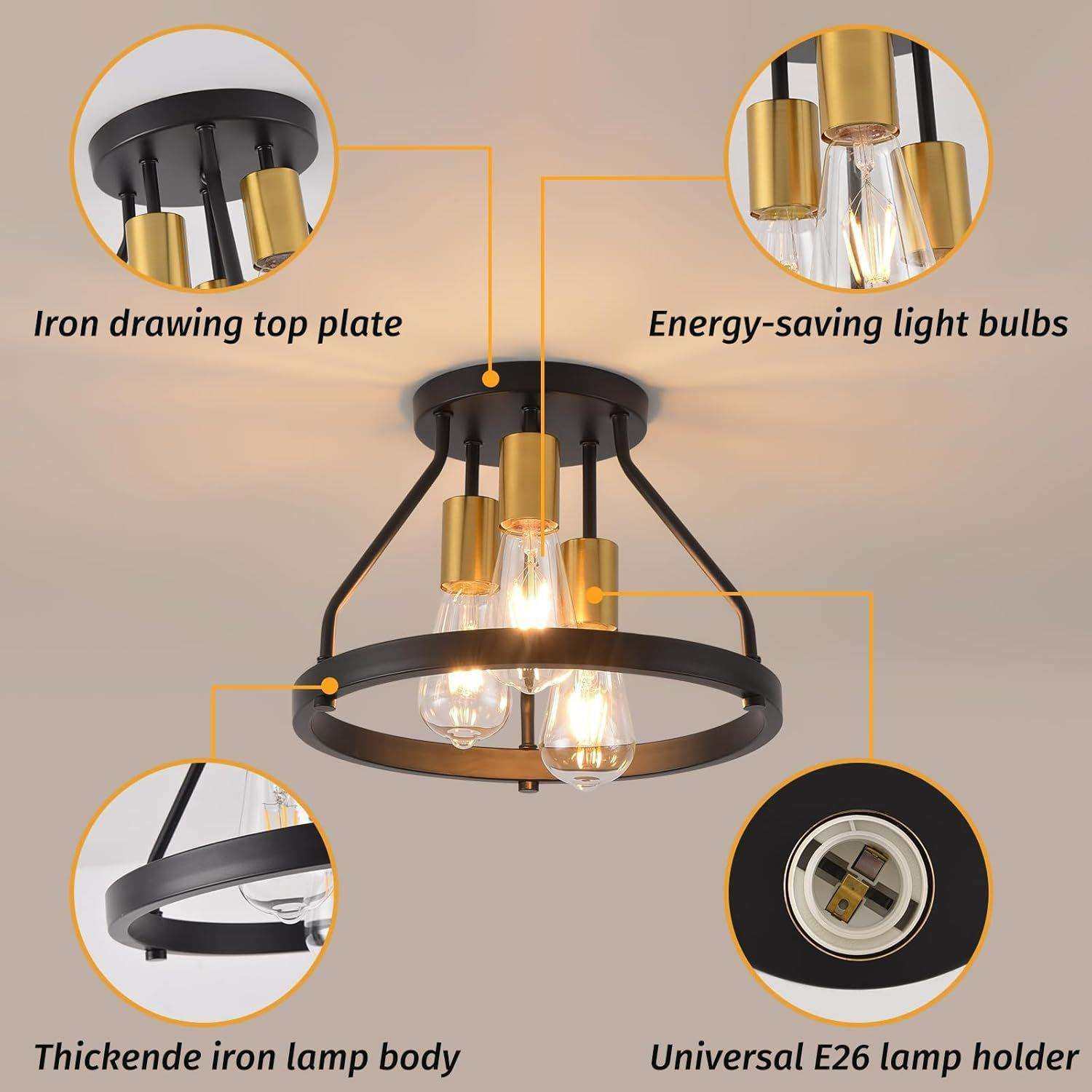 美式乡村复古工业风半嵌入式铁艺吸顶灯简约卧室餐厅过道玄关灯具,淘宝优惠券,粉丝福利购,淘宝优惠卷