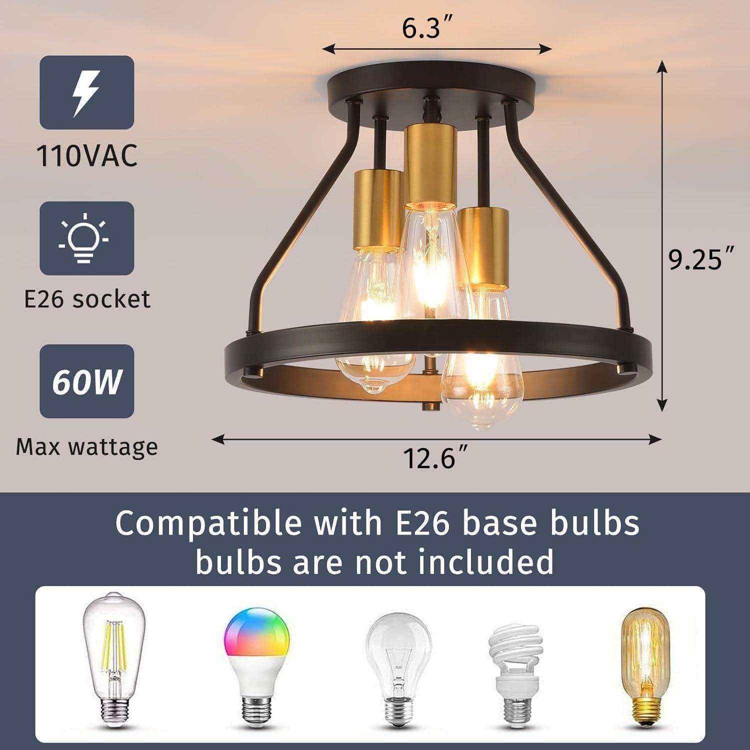 美式乡村复古工业风半嵌入式铁艺吸顶灯简约卧室餐厅过道玄关灯具,淘宝优惠券,粉丝福利购,淘宝优惠卷