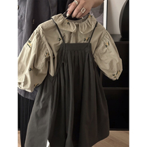 South Korean childrens clothing girls autumn winter one-piece dress 2023 new foreign air baby retro Han version loose childrens hanging band dress