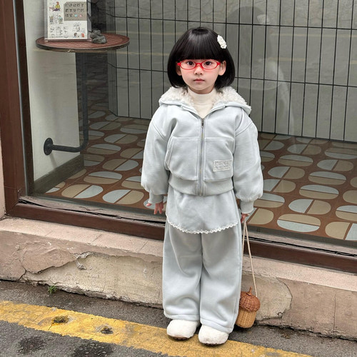 女童套装冬季 加绒、卫衣外套、卫裤、连帽 K25122346GP - 图0