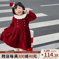 Girl red dress in winter foreign air New Year clothes New Year clothes womens baby baby velvety dresses for children