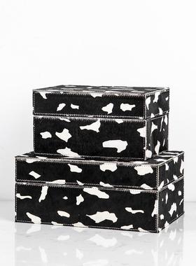 极速现代简约皮革马毛储s物盒首饰盒摆件软装饰品样板房售楼处书