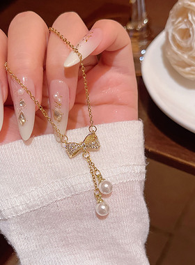 轻奢蝴蝶结吊坠项链女