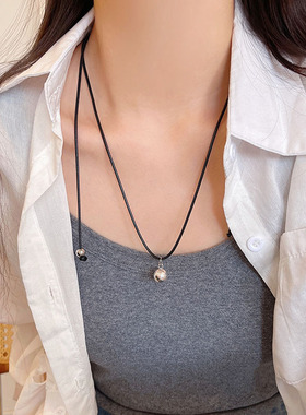 时尚气质925银圆球吊坠抽拉项链