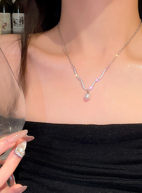 轻奢小众精致闪锆波浪珍珠项链
