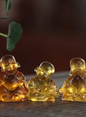 速发古法琉寿五路财神招财小摆件内室摆放福禄璃喜财书小和尚迷你