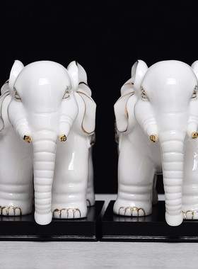 速发陶瓷白瓷大象摆件对镇家居办公室摆设装饰品招财一宅吸水小象