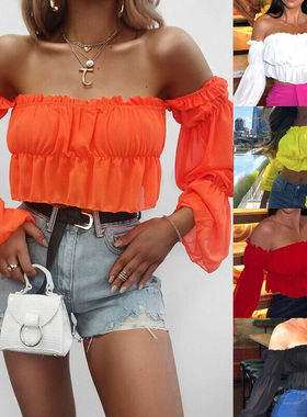极速5 Colors Women Chiffon Off Shoulder Casual SSummer Autum