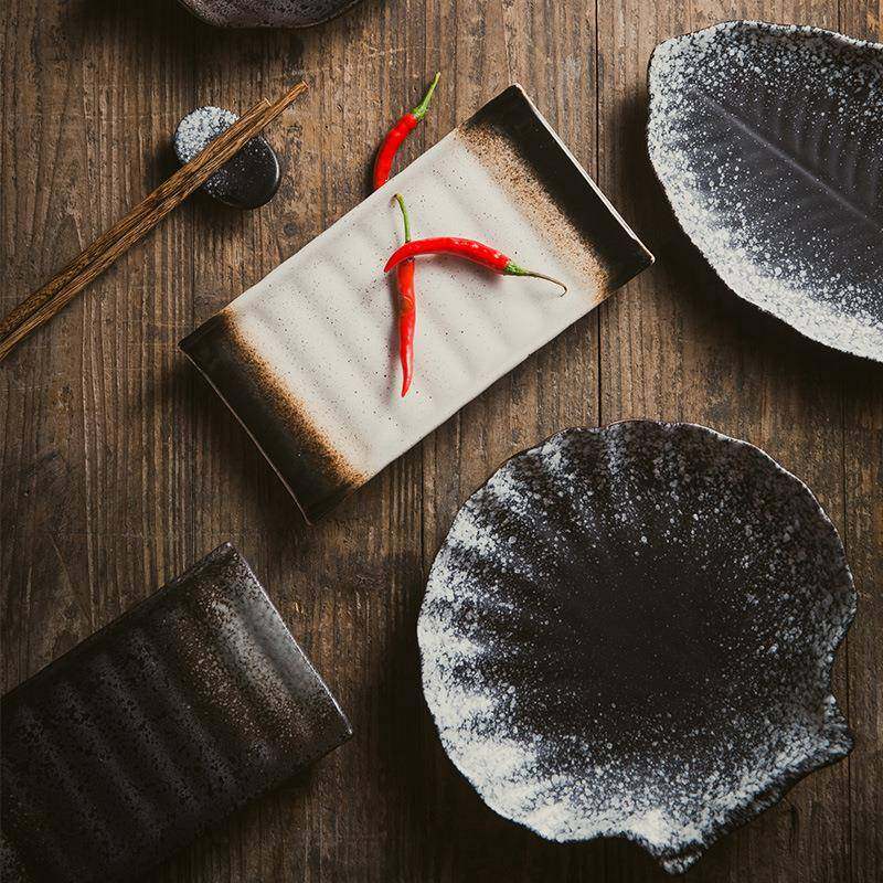 日式复古餐具陶瓷创意不规则芭蕉叶盘蘸料碟点心小吃盘子凉菜平盘,淘宝优惠券,粉丝福利购,淘宝优惠卷