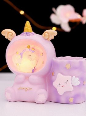 书桌笔筒带灯翅膀灯独角兽天使