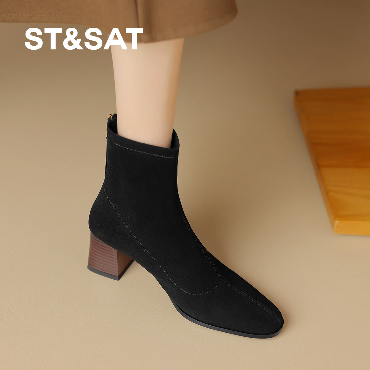 【羊反绒】2026年秋冬新款圆头粗跟短筒女靴商务通勤风时装靴保暖,淘宝优惠券,粉丝福利购,淘宝优惠卷