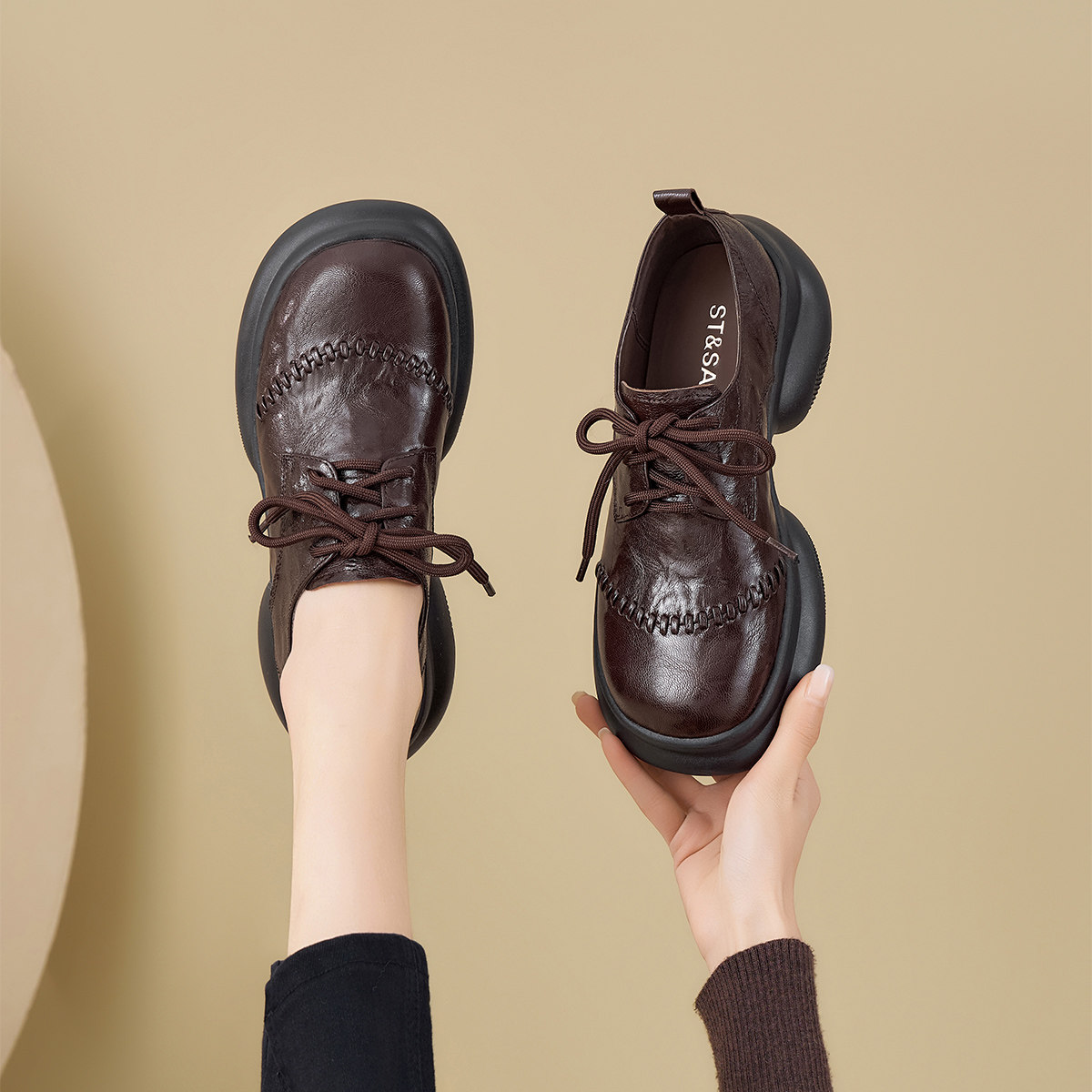 星期六复古羊皮英伦风厚底深口单鞋女中跟舒适软底不累脚通勤皮鞋,淘宝优惠券,粉丝福利购,淘宝优惠卷