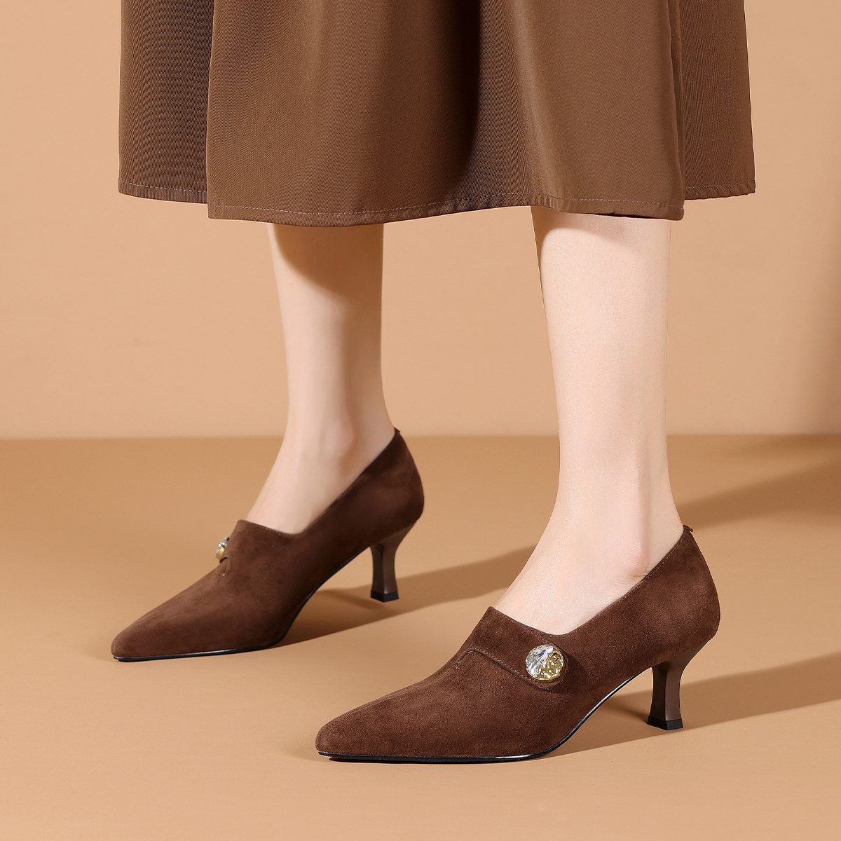 【羊反绒】星期六2026春季新款深口单鞋女尖头高跟鞋女细跟时装鞋,淘宝优惠券,粉丝福利购,淘宝优惠卷