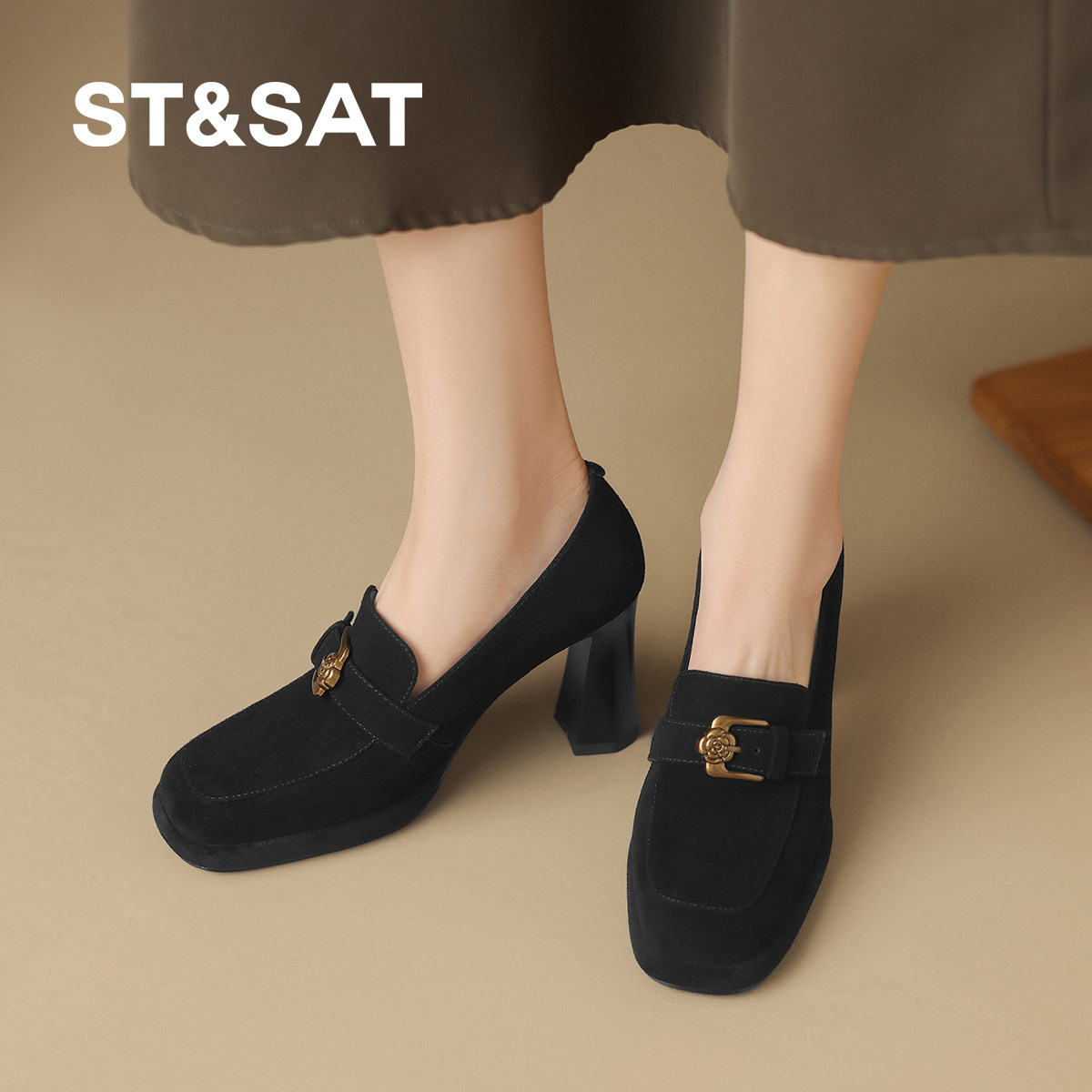 星期六舒适圆头女高跟鞋小个子增高深口单鞋小香风粗跟乐福鞋通勤,淘宝优惠券,粉丝福利购,淘宝优惠卷