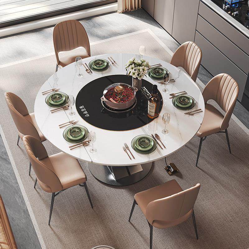 岩板餐桌可伸缩折叠方圆两用带电磁炉转盘设计师款现代轻奢圆餐桌,淘宝优惠券,粉丝福利购,淘宝优惠卷